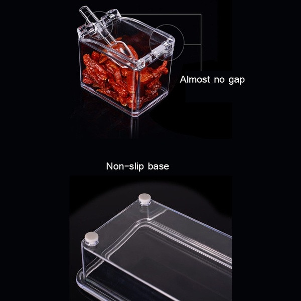 Suport transparent impermeabil și rezistent la umiditate, cu patru compartimente și patru linguri de depozitare a condimentelor