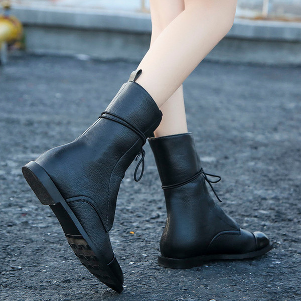 Cizme casual de toamna de dama cu sireturi in negru