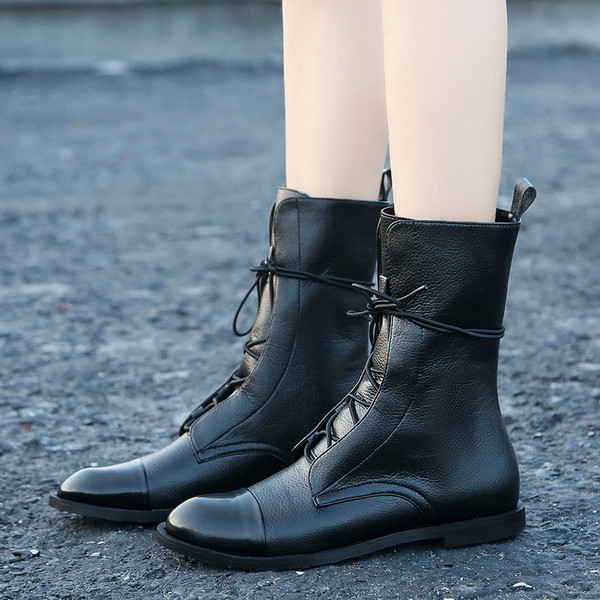 Cizme casual de toamna de dama cu sireturi in negru