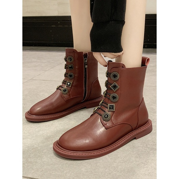 Cizme casual dama cu elemente metalice in negru si rosu