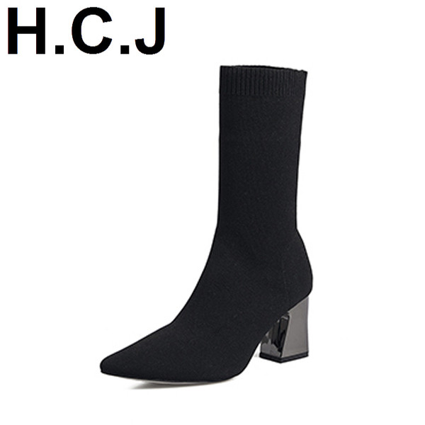 Cizme de dama elegante tip soseta textila cu toc 7 cm