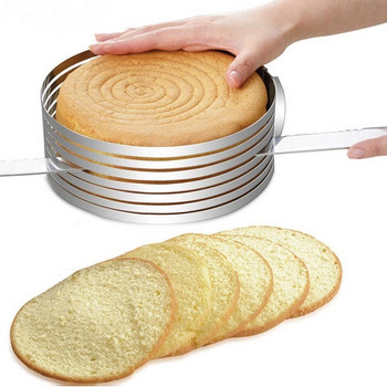 Регулируем съд в кръгла форма от неръждаема стомана за лесно рязане на блатове за торта в сребрист цвят