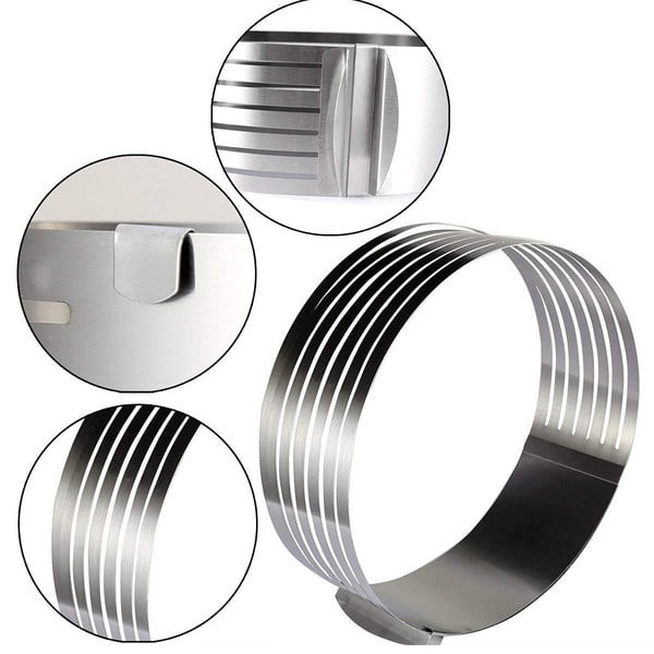 Bol rotund reglabil din oțel inoxidabil pentru tăierea ușoară a blaturilor de tort argintiu