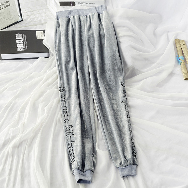 Дамски ежедневен панталон с еластична талия в черен и сив цвят 