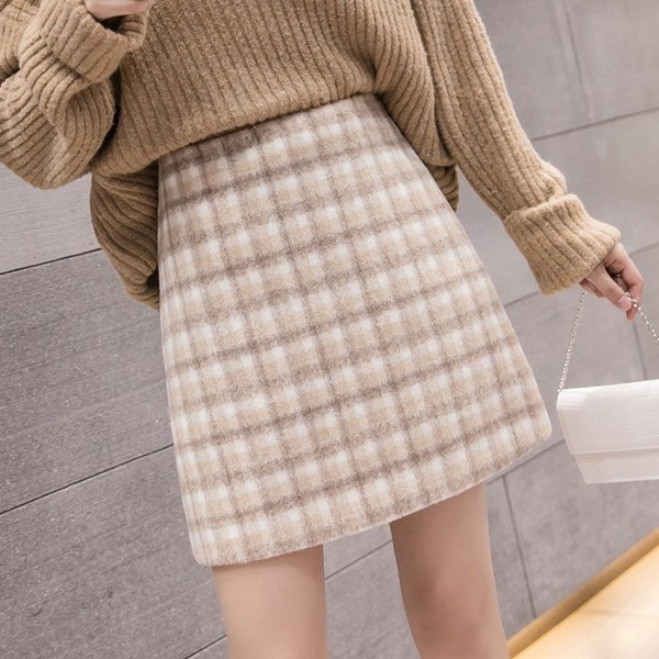 Kockás női szoknya - magas derék két színben