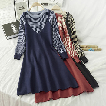 Női alkalmi ruha hosszú ujjal, kerek nyakkivágással, három színben