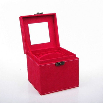 Луксозна кутия със закопчалка, дръжка, огледало и три етажа за бижута в червен и розов цвят