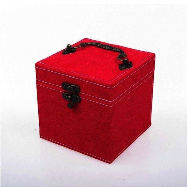 Cutie de lux cu inchizator, maner, oglinda si trei etaje pentru bijuterii in rosu si roz