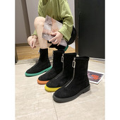 Cizme casual dama cu fermoar si talpa colorata