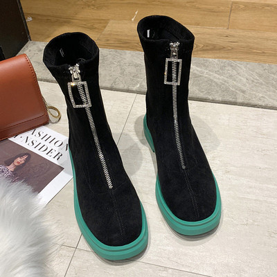 Cizme casual dama cu fermoar si talpa colorata