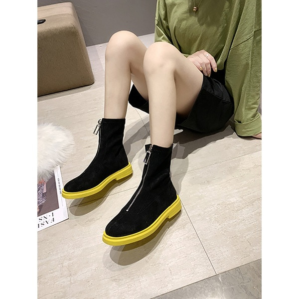 Cizme casual dama cu fermoar si talpa colorata