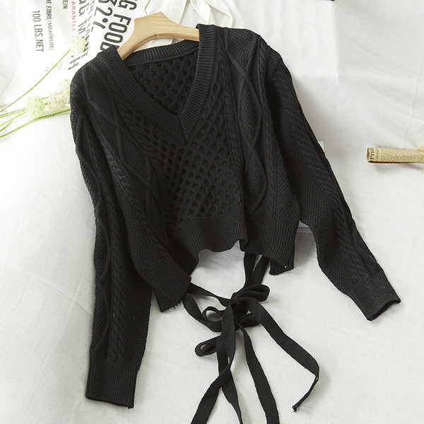 Pulover de iarnă de damă cu decolteu spitz și cravată pe spate - mai multe culori