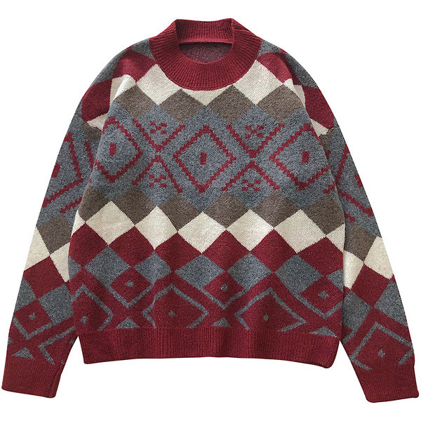 Pulover dama casual model larg in verde si rosu