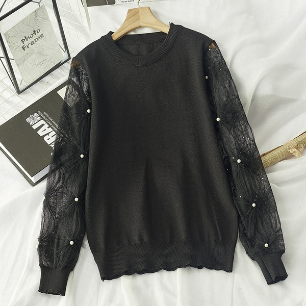 Bluza de dama cu maneci din dantela si decolteu rotund in mai multe culori