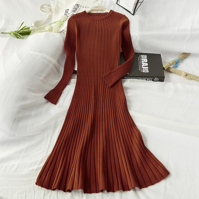 Model actual de rochie de iarna de dama cu decolteu rotund - mai multe culori