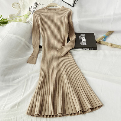 Model actual de rochie de iarna de dama cu decolteu rotund - mai multe culori