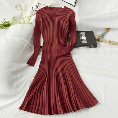 Model actual de rochie de iarna de dama cu decolteu rotund - mai multe culori