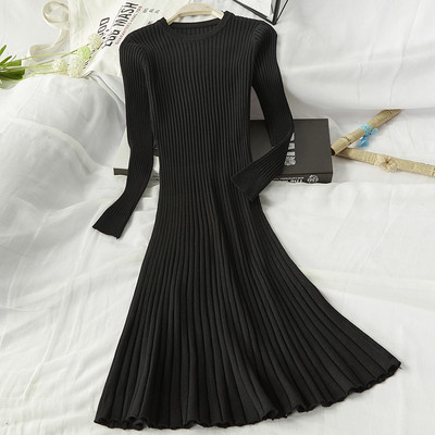 Model actual de rochie de iarna de dama cu decolteu rotund - mai multe culori