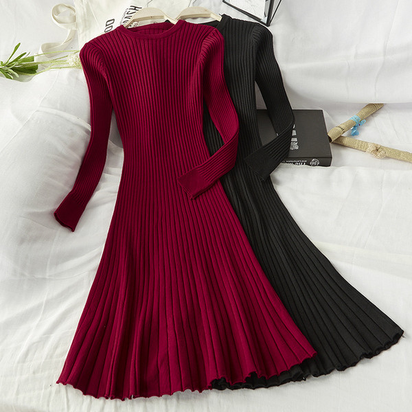 Model actual de rochie de iarna de dama cu decolteu rotund - mai multe culori