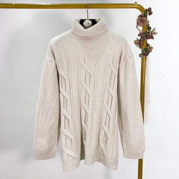 Pulover de iarnă de damă cu guler polo în albastru, gri, bej și alb