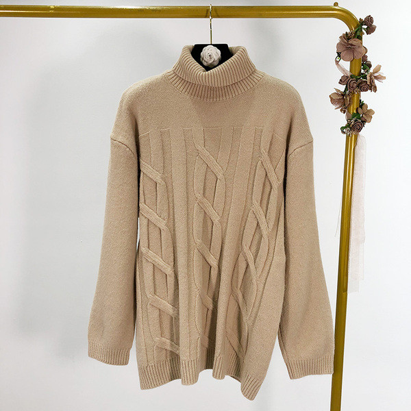 Pulover de iarnă de damă cu guler polo în albastru, gri, bej și alb