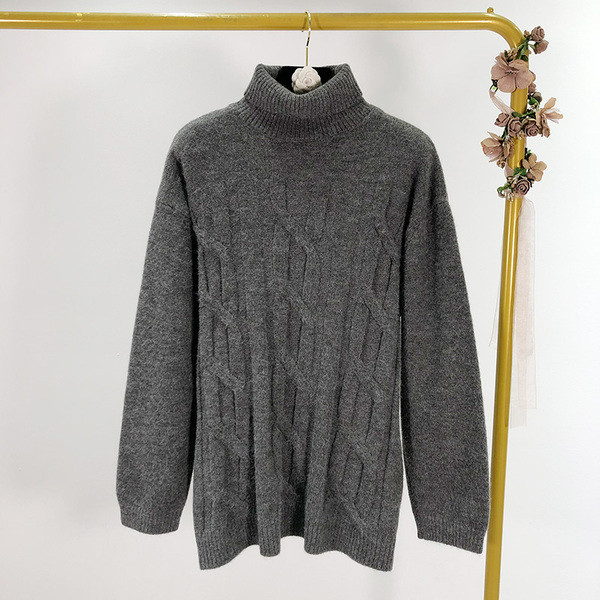 Pulover de iarnă de damă cu guler polo în albastru, gri, bej și alb