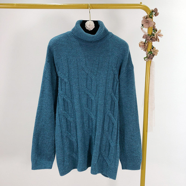 Pulover de iarnă de damă cu guler polo în albastru, gri, bej și alb