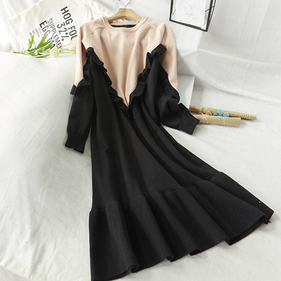 Rochie de dama de toamna-iarna cu maneci lungi in Albastru, Verde, Roz si Negru
