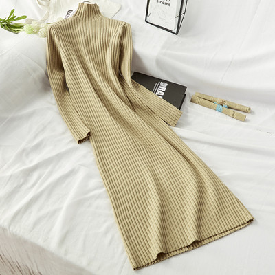 Rochie de dama de iarna cu guler polo inalt in Bej, Alb, Bordeaux si Gri