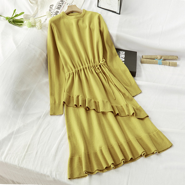 Rochie de dama cu cravata in talie si decolteu rotund in mai multe culori