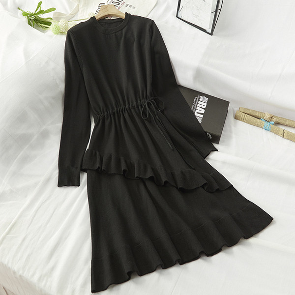 Rochie de dama cu cravata in talie si decolteu rotund in mai multe culori