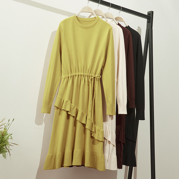 Rochie de dama cu cravata in talie si decolteu rotund in mai multe culori