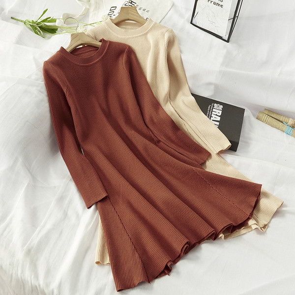 Rochie de dama de toamna-iarna cu decolteu rotund model lung in mai multe culori