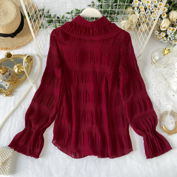 Cămașă plisată de damă cu guler clasic în trei culori