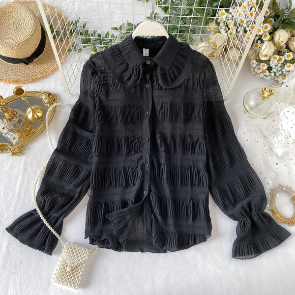 Cămașă plisată de damă cu guler clasic în trei culori