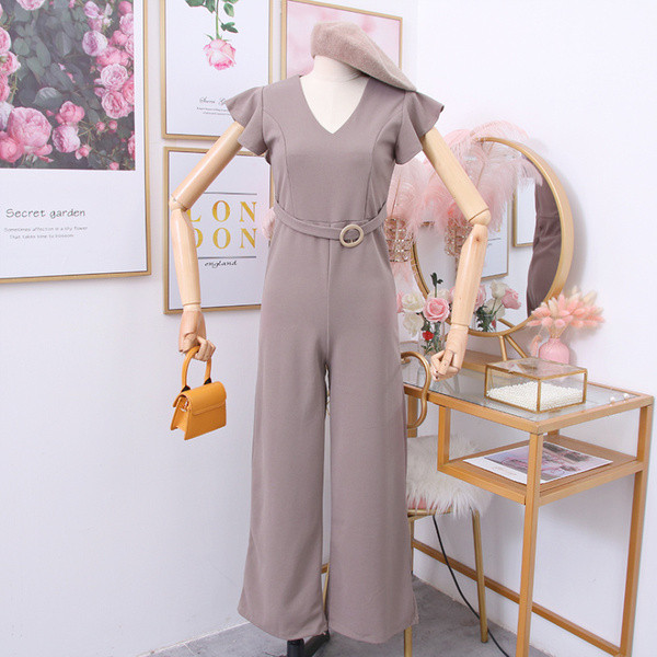 Дамски гащеризон с шпиц деколте и колан в няколко цвята