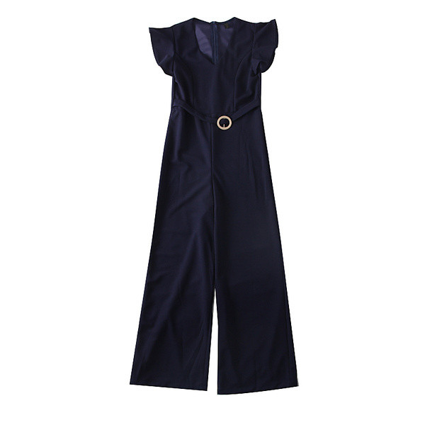 Дамски гащеризон с шпиц деколте и колан в няколко цвята