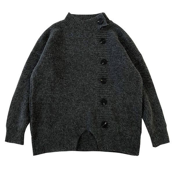 Pulover de damă casual cu guler semi-înalt și nasturi în patru culori