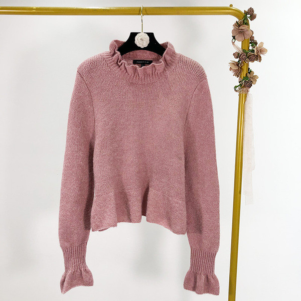 Pulover casual cu bucle roz