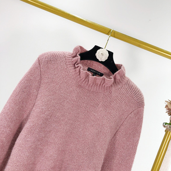 Pulover casual cu bucle roz