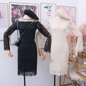 Rochie de dama eleganta din dantela model nou cu decolteu rotund in alb si negru