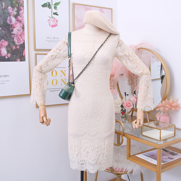 Rochie de dama eleganta din dantela model nou cu decolteu rotund in alb si negru