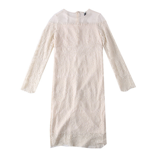 Rochie de dama eleganta din dantela model nou cu decolteu rotund in alb si negru