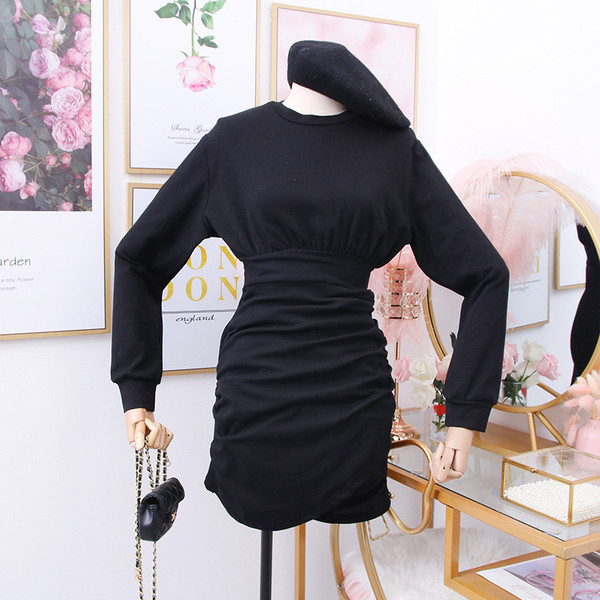 Rochie casual de dama, cu maneci lungi si decolteu rotund, de culoare gri si negru