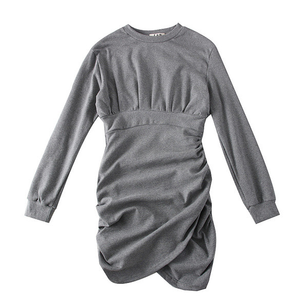 Rochie casual de dama, cu maneci lungi si decolteu rotund, de culoare gri si negru