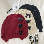 Pulover de dama modern in trei culori cu panglici