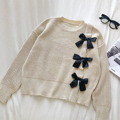 Pulover de dama modern in trei culori cu panglici