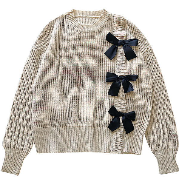 Pulover de dama modern in trei culori cu panglici