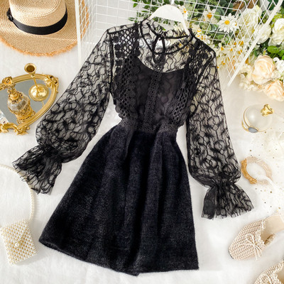 Rochie moderna de dama cu dantela si fusta in A