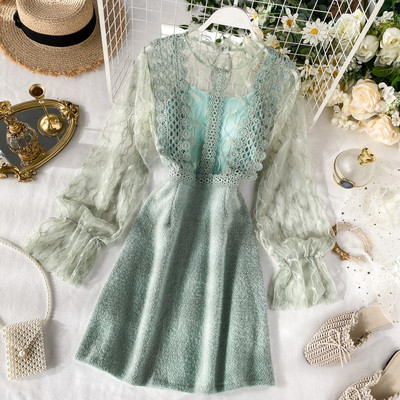 Rochie moderna de dama cu dantela si fusta in A